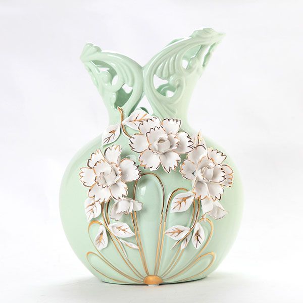 Green Porcelain Vase With Gold Outline