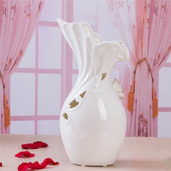 Embossed Rose Flower Hollow Carved White Porcelain Vase