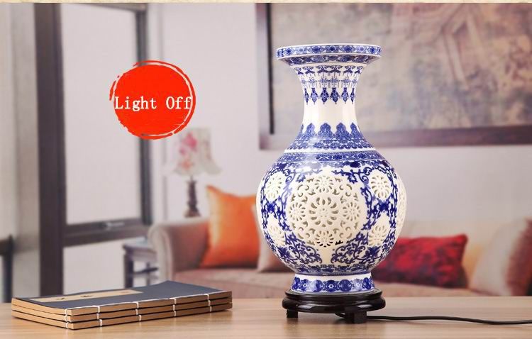 Hollow Carved Blue and White Chinese Porcelain Vase Lamp