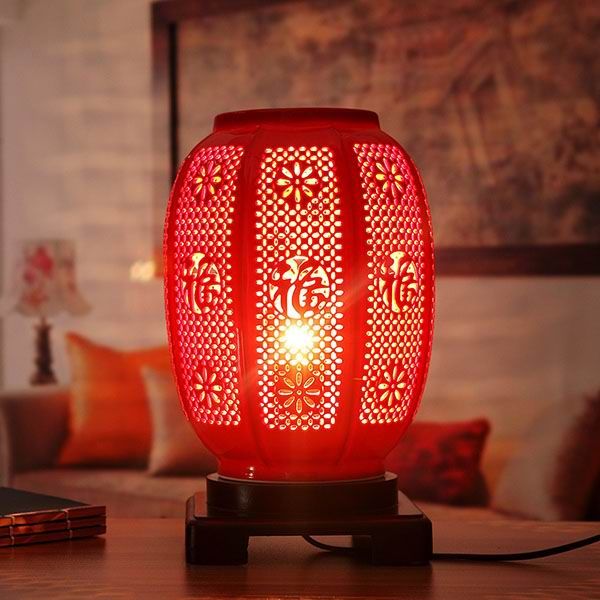 Lantern Shaped Hollow Carved Porcelain Lamp