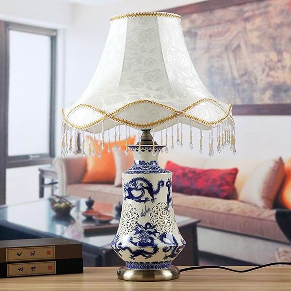 Embossed Dragon Blue and White Porcelain Lamp