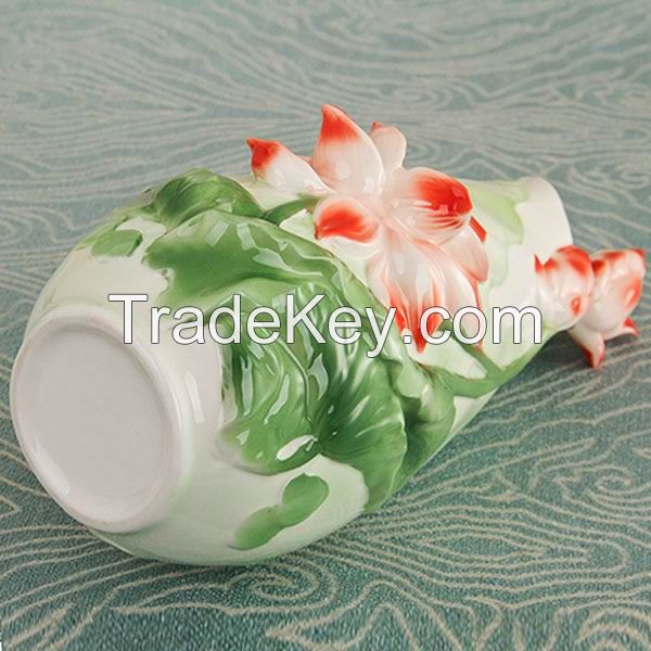 Embossed Lotus Porcelain Enamel Vase