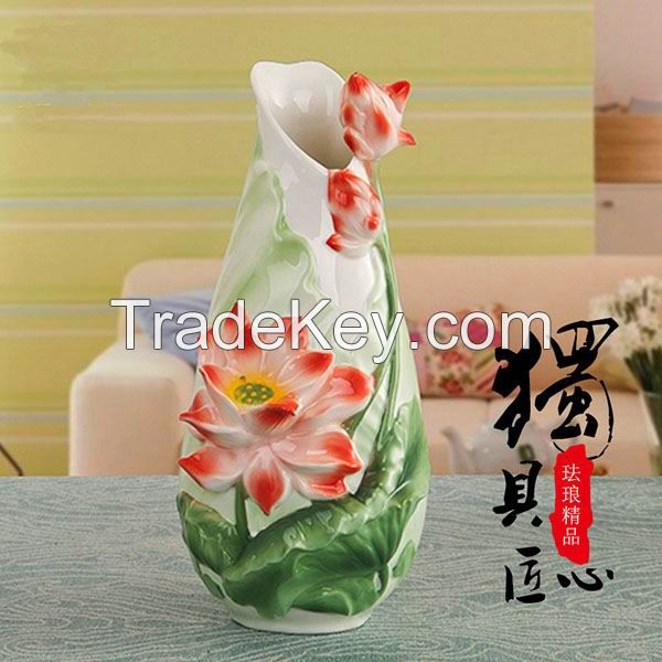 Embossed Lotus Porcelain Enamel Vase