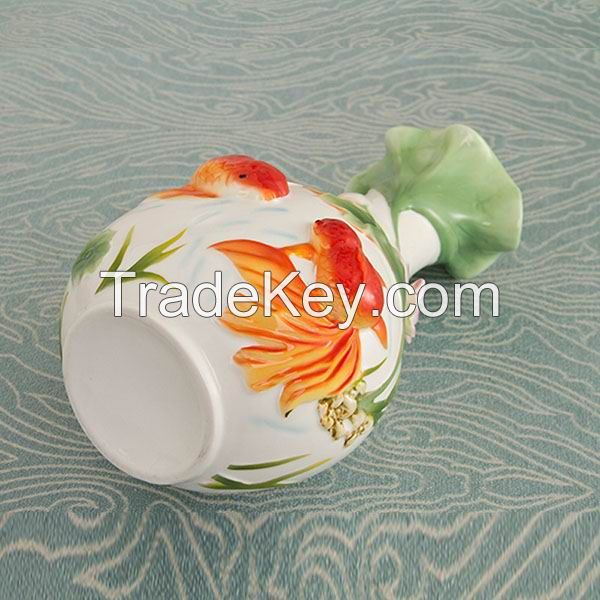 Embossed Goldfish Porcelain Enamel Vase