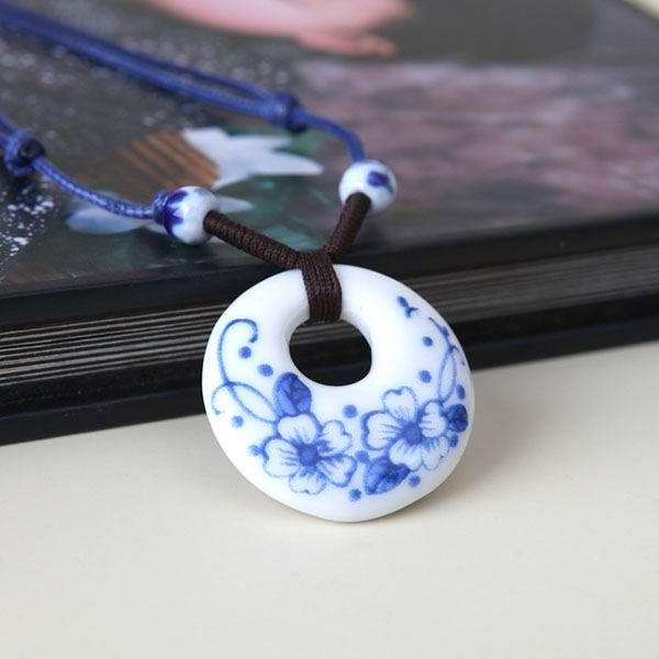 Round Porcelain Pendants Painted Lotus Pond In Moonlight