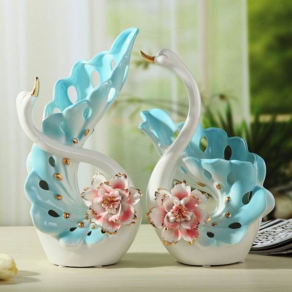 Porcelain Swan Couple Lovers Figurines