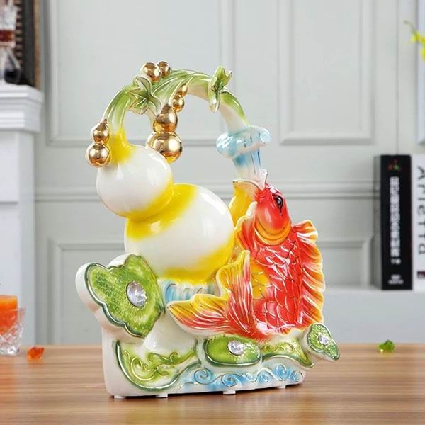 Carp and Gourd Porcelain Enamel Figurines