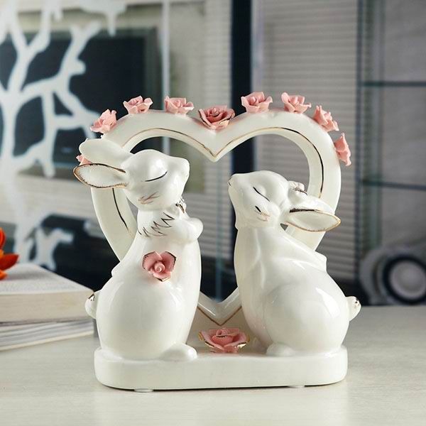 Porcelain Rabbit Couple Lovers Figurines