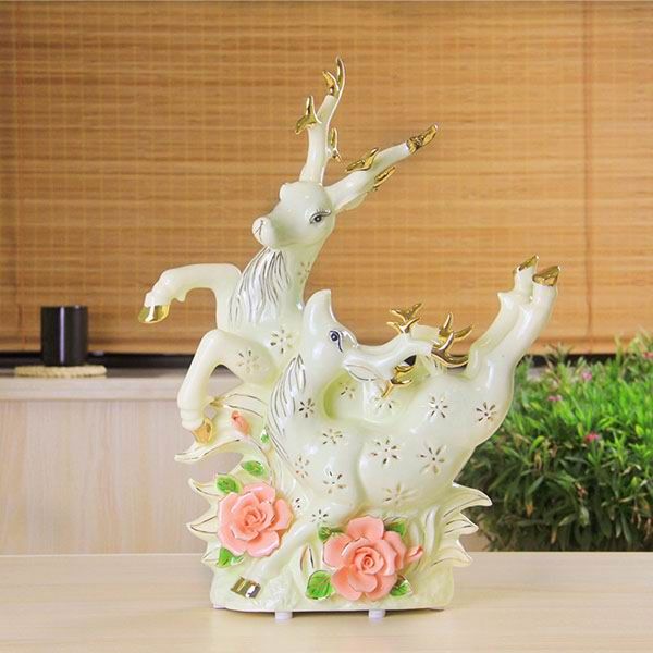 Pair of Deer Porcelain Figurines for Home Decorations and Gifts