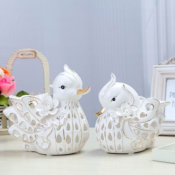 Porcelain Mandarin Duck Couple Lovers Figurines