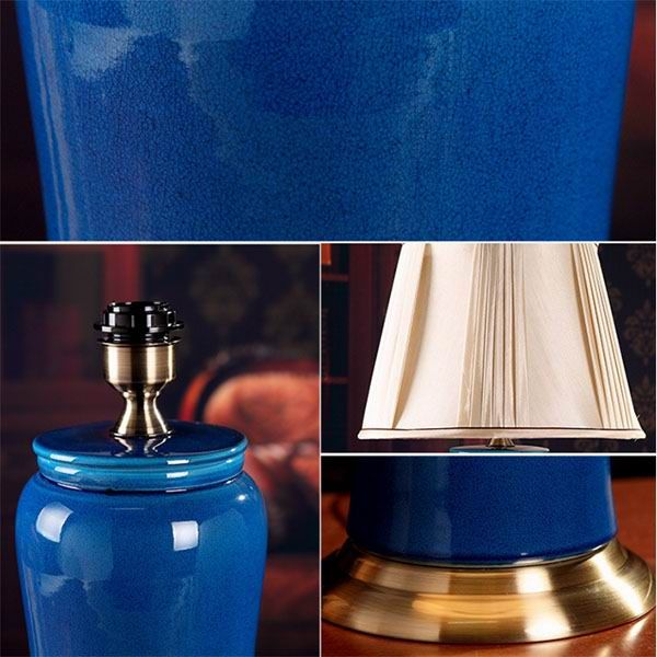 Cylinder Shaped Vintage Blue Porcelain Lamp