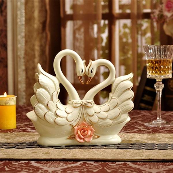 Small Swan Couple Lovers Porcelain Figurines