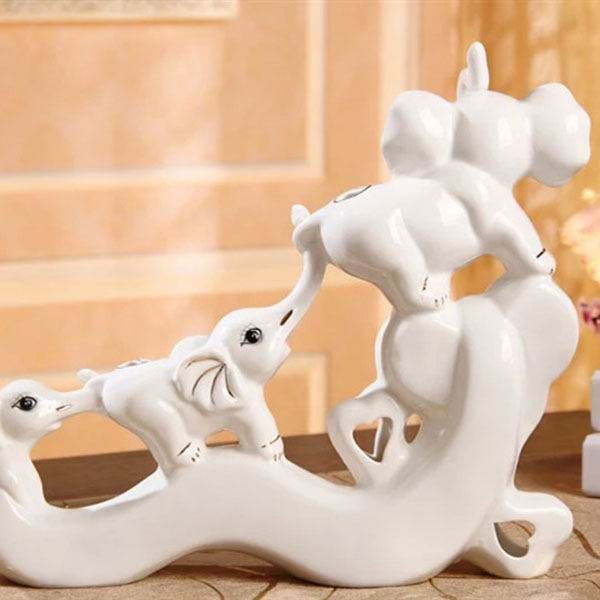 Triple Small Elephants Porcelain Figurines