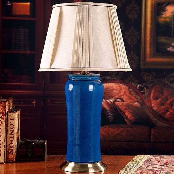 Cylinder Shaped Vintage Blue Porcelain Lamp