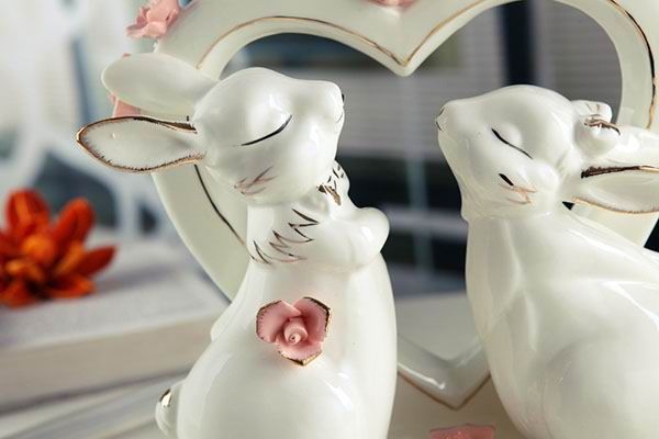 Porcelain Rabbit Couple Lovers Figurines