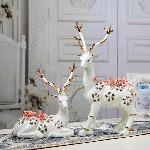 Porcelain Deer Couple Lovers Figurines