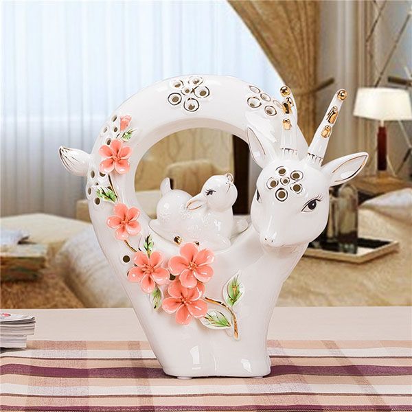 Mother Deer and Fawn Porcelain Figurines