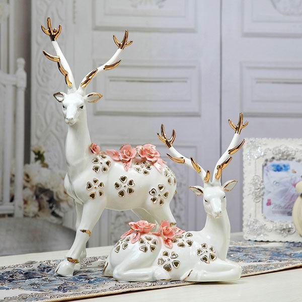 Porcelain Deer Couple Lovers Figurines