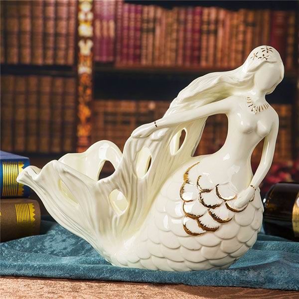 Mermaid Porcelain Figurines and Wine Bottle Holders