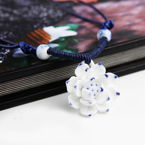 Blue and White Lotus Flower Porcelain Pendants