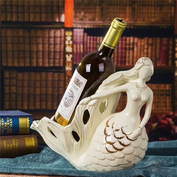 Mermaid Porcelain Figurines and Wine Bottle Holders