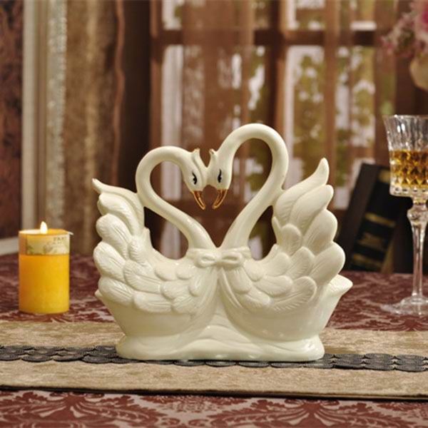 Small Swan Couple Lovers Porcelain Figurines