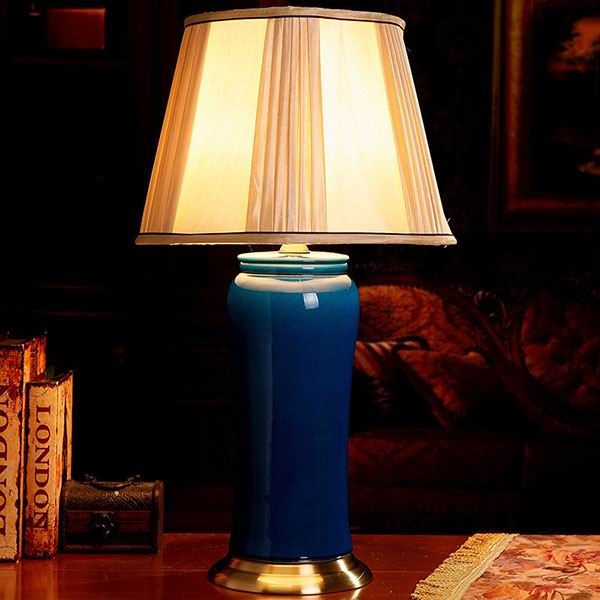 Cylinder Shaped Vintage Blue Porcelain Lamp