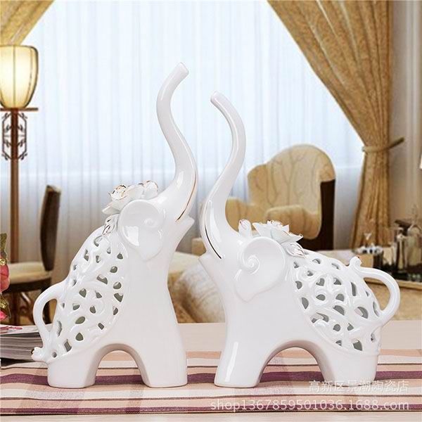 White Elephant Porcelain Figurines for Home Decorations
