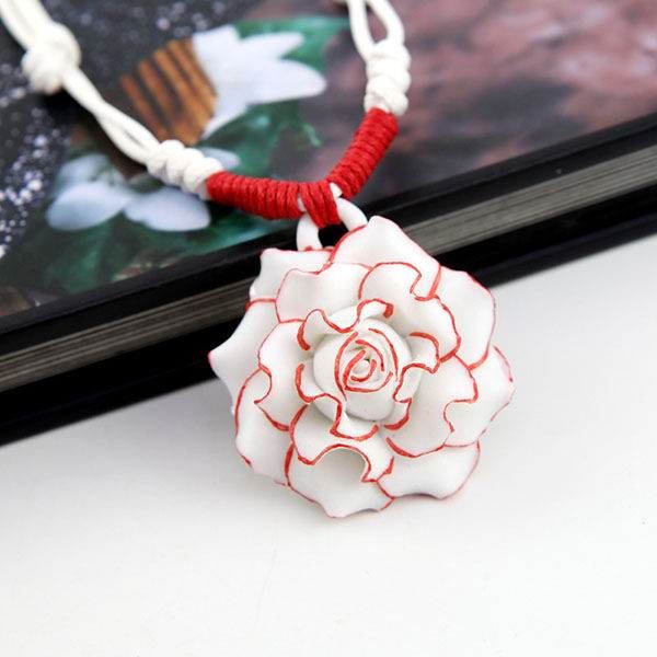 Porcelain Pink Rose Flower Pendants