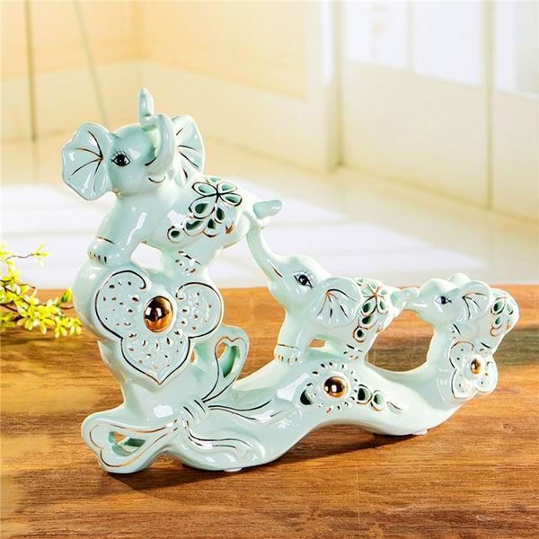 Triple Small Elephants Porcelain Figurines