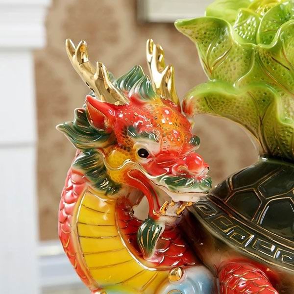 Chinese Dragon Turtle and Cabbage Porcelain Figurines for Home Decorations and Gifts