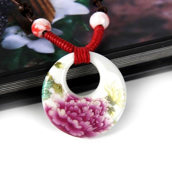 Round Porcelain Pendants Painted Lotus Pond In Moonlight