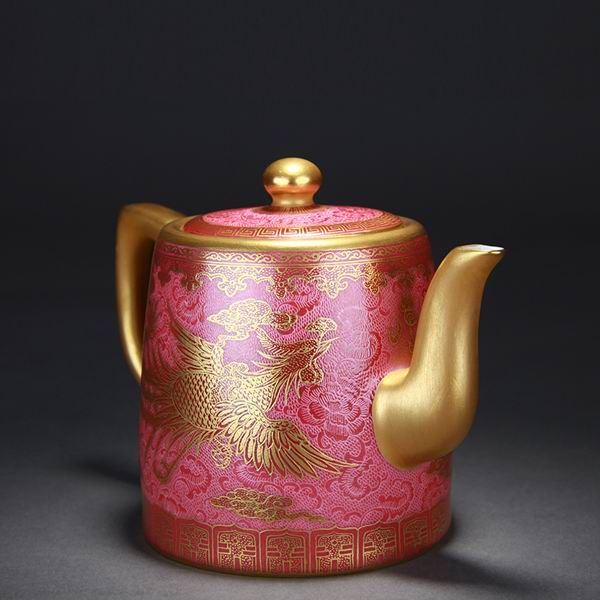 High Quality Handmade Carmine Red Glaze Dragon and Phoenix Bringing Prosperity Round Rectangle Porcelain Teapot (Jinglan Teapot)