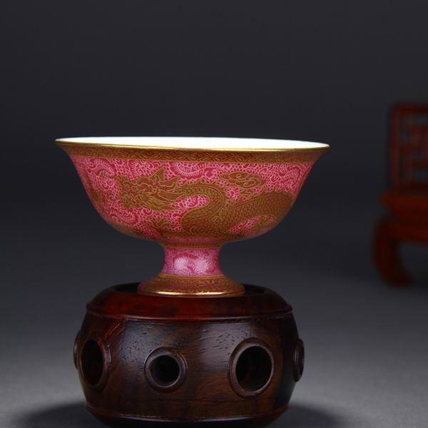 High Quality Handmade Carmine Red Glaze Dragon and Phoenix Bringing Prosperity Wide Mouth Porcelain Cup