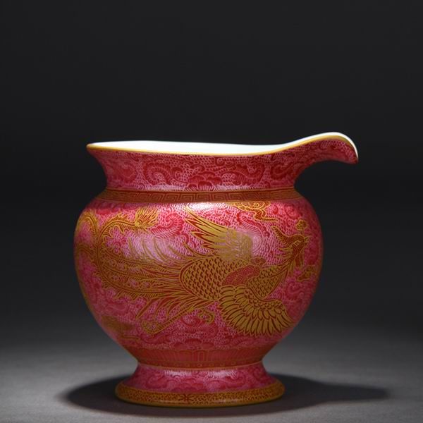 High Quality Handmade Carmine Red Glaze Dragon and Phoenix Bringing Prosperity Porcelain Fair Cup