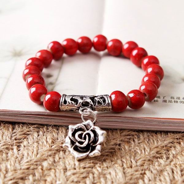 Tibetan Silver Flower Porcelain Bracelet