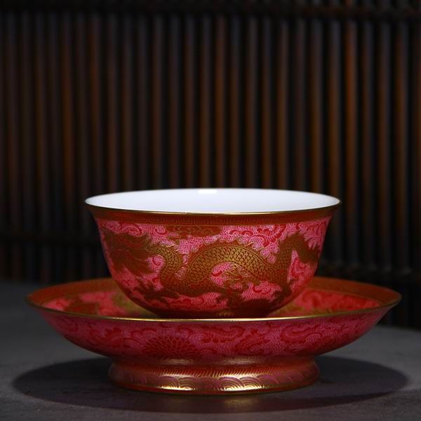 High Quality Handmade Carmine Red Glaze Dragon and Phoenix Bringing Prosperity Vintage Yongzheng Qing Dynasty Porcelain Tea Cup