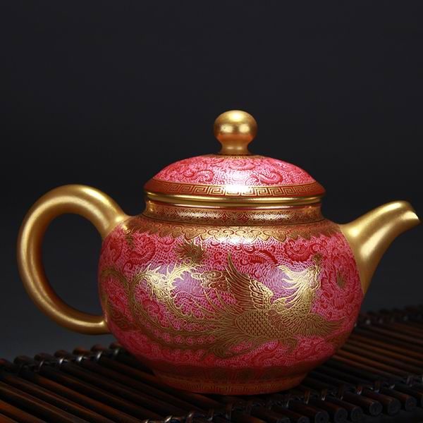 High Quality Handmade Carmine Red Glaze Dragon and Phoenix Bringing Prosperity Big Belly Porcelain Teapot