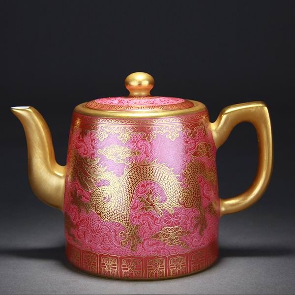 High Quality Handmade Carmine Red Glaze Dragon and Phoenix Bringing Prosperity Round Rectangle Porcelain Teapot (Jinglan Teapot)