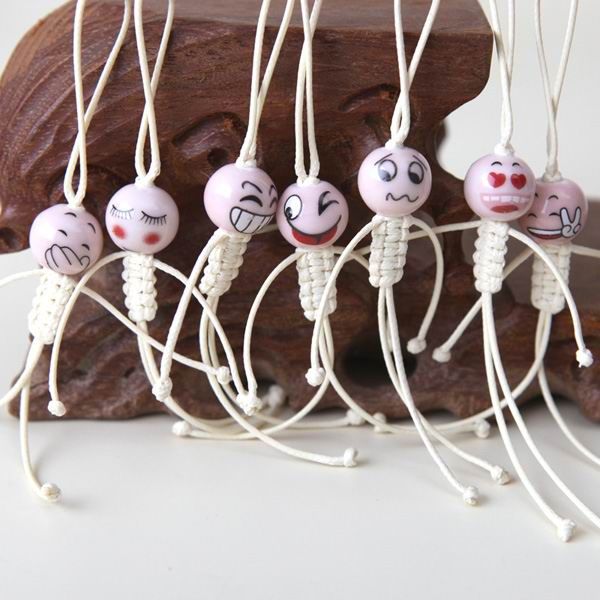 Porcelain Beads Cell Phone Charms With Painted Faces With Different Emotions