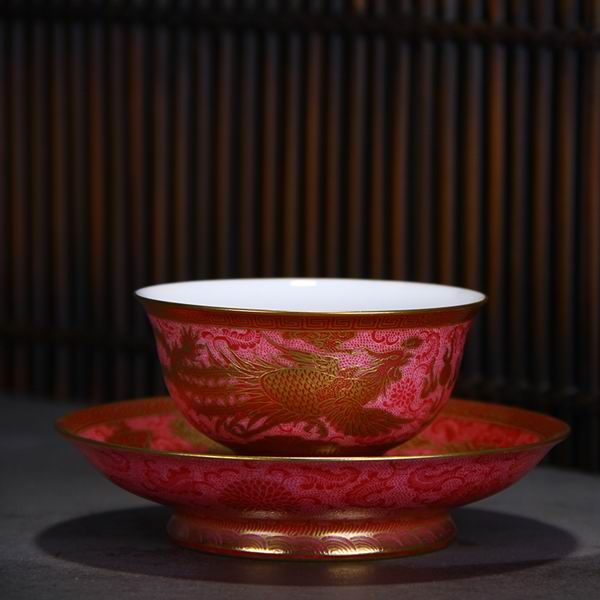 High Quality Handmade Carmine Red Glaze Dragon and Phoenix Bringing Prosperity Vintage Yongzheng Qing Dynasty Porcelain Tea Cup