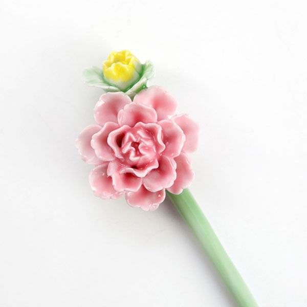 Peony Flower Porcelain Hairpins