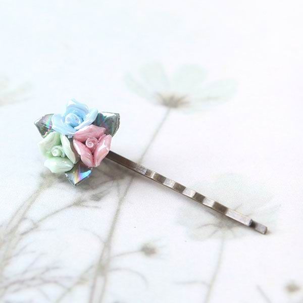 Multicolor Flower Porcelain Barrettes