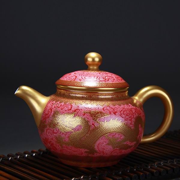 High Quality Handmade Carmine Red Glaze Dragon and Phoenix Bringing Prosperity Big Belly Porcelain Teapot