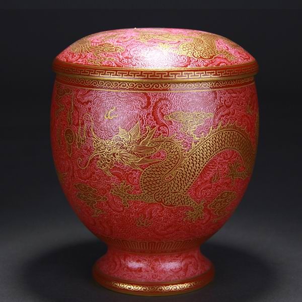 High Quality Handmade Carmine Red Glaze Dragon and Phoenix Bringing Prosperity Porcelain Tea Canister