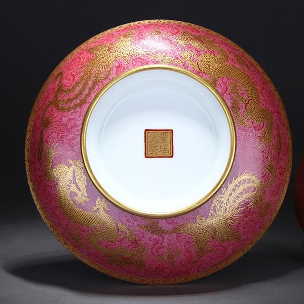 High Quality Handmade Carmine Red Glaze Dragon and Phoenix Bringing Prosperity Wide Mouth Porcelain Soup Tureen
