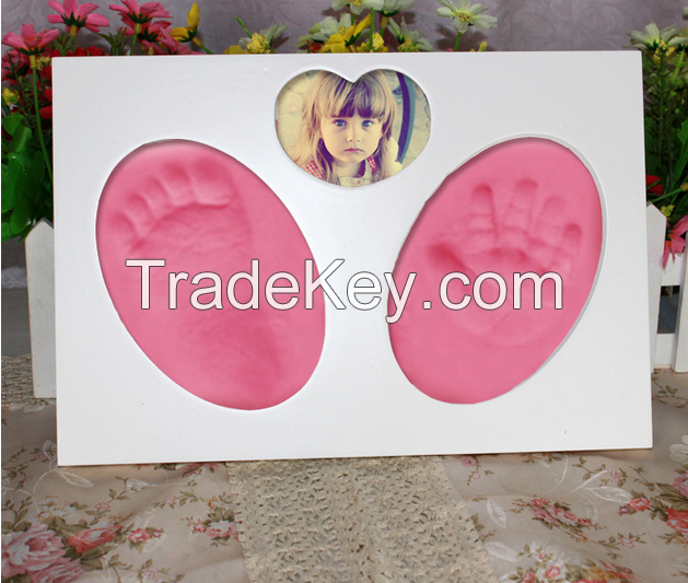 Children baby footprint and baby handprint photo frame