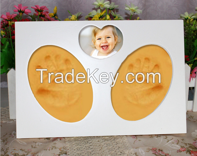 Children baby footprint and baby handprint photo frame