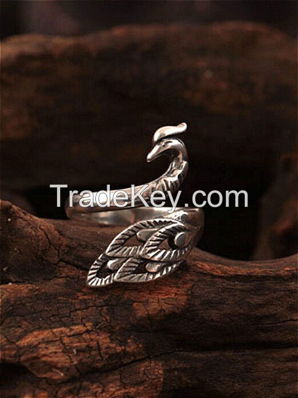 Phoenix silver 925 ring, gift for her, Sterling Silver Spoon Ring, Phoenix Tails, Phoenix feather, Petite Ring, Adjustable Ring Size, retro