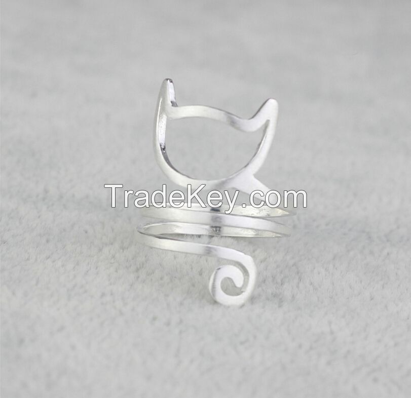 Cute Cat silver wire Ring, Silver Ring, Handmade cat face ring, size adjustable, wire ring, cat jewelry, wire jewelry, gift for her, Silver 925